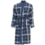 Peignoir bain kimono coton motig jacquard bleu.