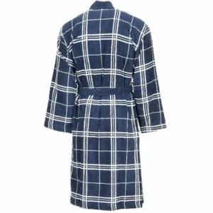 Peignoir bain kimono coton motig jacquard bleu.