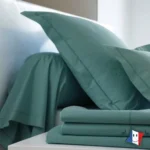 Drap plat uni percale coloris bleu canard