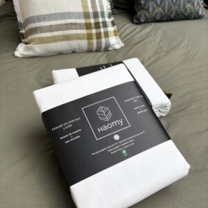 Parure housse de couette coton percale lavé venezia blanc